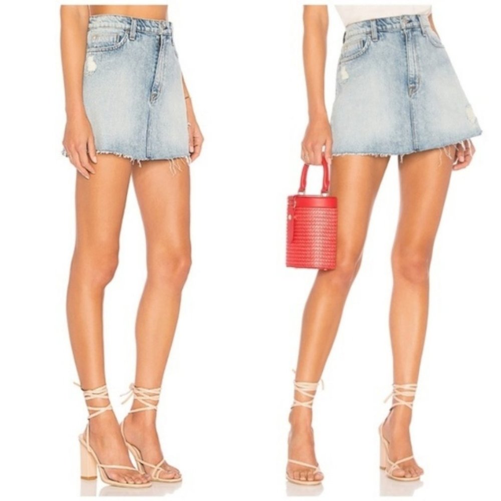 HUDSON JEANS Distressed Denim Mini Skirt